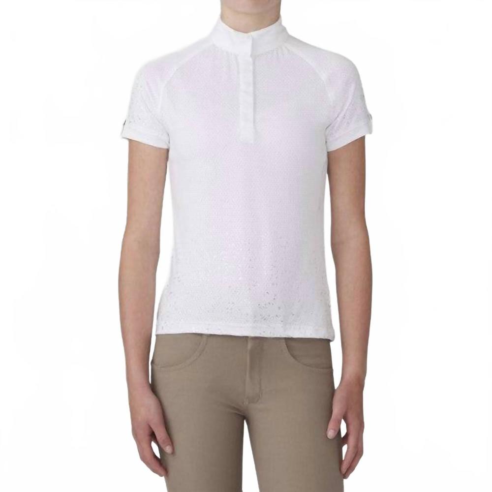 NEW ROMFH sparkle short sleeve show shirt in white sparkle